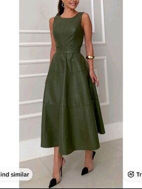 Sleeveless Olive Green A-Line Maxi Dress